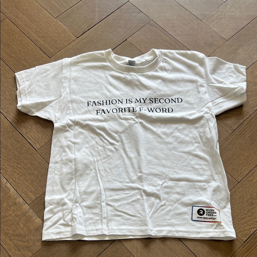 White Graphic Baby Tee with Black Text - Unbranded